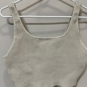 Babaton Light Beige Ribbed Tank Top